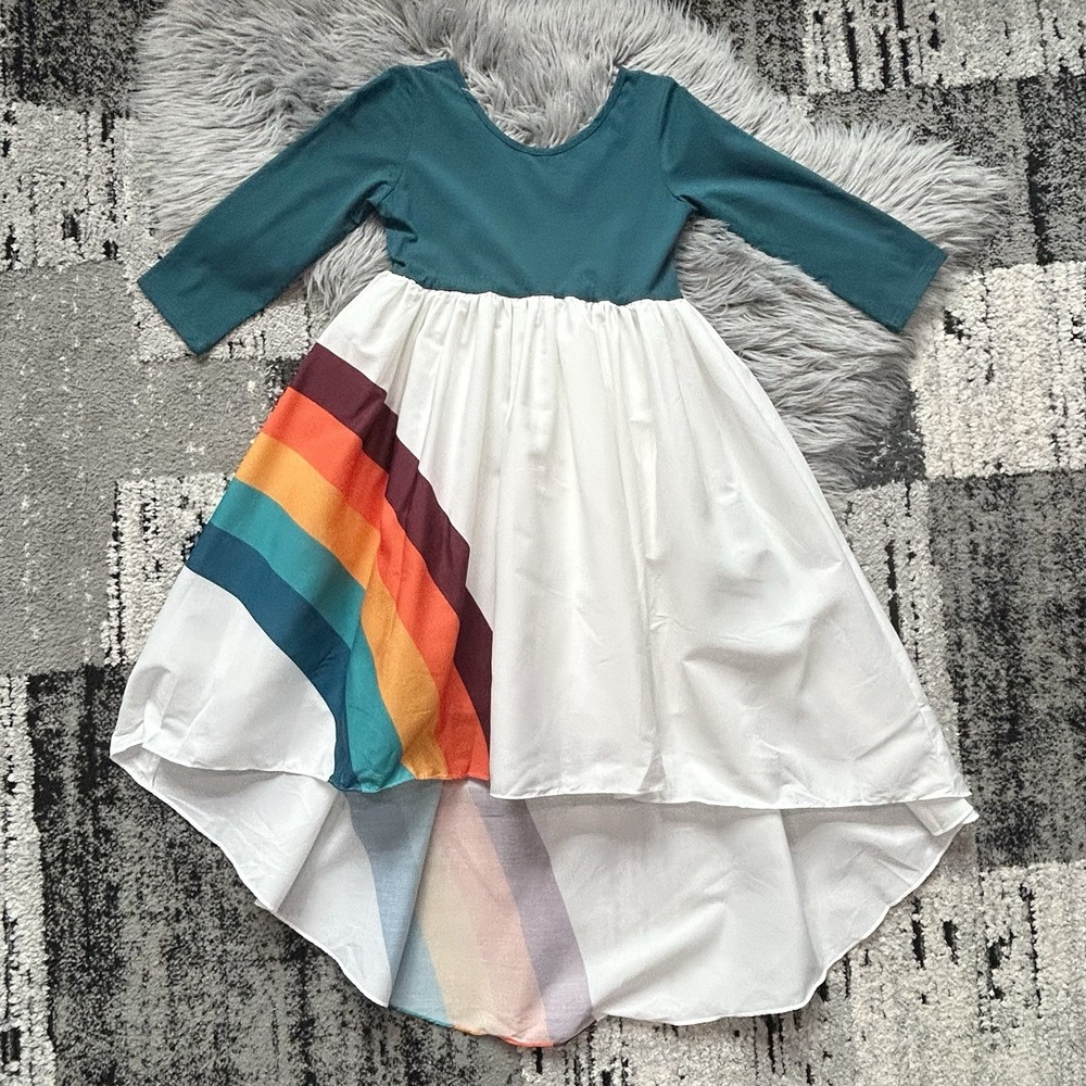 Oopsie Daisy Girl's Teal Hi Lo Rainbow Dress Size 12 NWT - Picture 2 of 5
